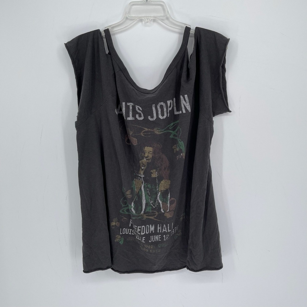 Goodie Two Sleeves Women's Gray Janis Joplin Graphic Cold Shoulder Top Size 8